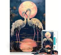 Cuadro de una Pareja de cigüeñas bajo la Luna Rosa, 1000 Piezas, Rompecabezas para Adultos, Regalo para ejercitar la Mente, Juguete artístico para Relajarse, Regalo Memorable 50x75cm