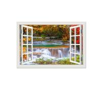Cuadro de ventana Paisaje,Cuadro en Lienzo bosque 3D Ventana,Imagen De Otoño Amarillo Paisaje De Cascada,Cuadro Imagen Ventana Falsa XXL,Cuadro Decorativo Paisaje Cascada50x75cm(20x30in)Sin marco