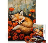 Cuadro de Zorro durmiendo en un Campo de Amapolas para Adultos, Rompecabezas de 1000 Piezas, Rompecabezas Mental, Divertido y Relajante Montaje de imágenes, una cálida Sorpresa 38x26cm
