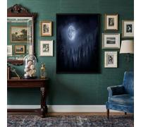 Cuadro Decoración De Pared Azul Póster Grandes Bosque Misterioso Bajo Cielo Nocturno Dormitorio 60X80Cm Cartel Mural Paisaje Fantástico Luna Impresión Lienzo Foto Arte Póster De Pared Salón Sin Marco