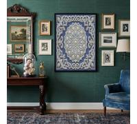 Cuadro Decoración De Pared Azul Real Póster Grandes Relieve De Mandala Oriental Dormitorio 60X80Cm Cartel Mural Delicado Borde Floral Impresión Lienzo Foto Arte Póster De Pared Salón Sin Marco