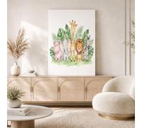 Cuadro Decoración De Pared Beige Póster Grandes Acuarela De Animales De La Selva Dormitorio 70X100Cm Cartel Mural Lindos Leones Y Jirafas Impresión Lienzo Foto Arte Póster De Pared Salón Sin Marco