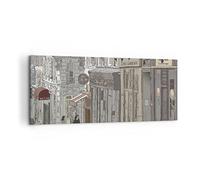 Cuadro Decorativo 100x40cm Moderno Panorámico Arquitectura Personas - 4141 | Dibujo Montmartre Cuadro sobre Lienzo Arte mural Decoración del Hogar Salón Dormitorio Cocina Oficina Cuadros de Pared Estilo