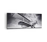 Cuadro Decorativo 100x40cm Moderno Panorámico Blanco y Negro Aviones - 4363 | Avión An-2 Y Cuadro sobre Lienzo Arte mural Decoración del Hogar Salón Dormitorio Cocina Oficina Cuadros de Pared Estilo