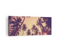 Cuadro Decorativo 100x40cm Moderno Panorámico Botánica Paisajes - 4220 | Palmera Árboles Cielo Cuadro sobre Lienzo Arte mural Decoración del Hogar Salón Dormitorio Cocina Oficina Cuadros de Pared