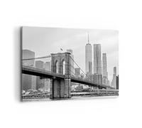 Cuadro Decorativo 100x70cm Horizontal Arquitectura Blanco y Negro - 4245 | Puente Brooklyn Y Cuadro sobre Lienzo Grande Arte mural Decoración del Hogar Salón Dormitorio Cocina Oficina Cuadros de Pared