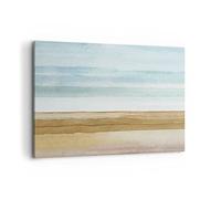 Cuadro Decorativo 100x70cm Moderno Horizontal Abstracto Marino - 4263 | rayas Oro Abstracción Cuadro sobre Lienzo Grande Arte mural Decoración del Hogar Salón Dormitorio Oficina Cuadros de Pared