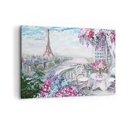 Cuadro Decorativo 100x70cm Moderno Horizontal Arquitectura Flores - 3130 | Eiffel Cuadro sobre Lienzo Grande Arte mural Decoración del Hogar Salón Dormitorio Cocina Oficina Cuadros de Pared Estilo