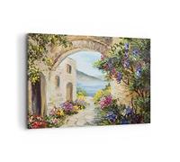 Lienzos decorativos 100x70cm Cuadro Sobre Lienzo Moderno Casa Santorini Flores Grande Dormitorio Cocina Cuadros Pared Imágenes Cuadros Decoracion Salon Wall Art Prints Decor Canvas AA100x70-4191
