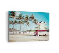 Cuadro Decorativo 100x70cm Moderno Horizontal Botánica Paisajes - 4332 | Playa Miami Florida Cuadro sobre Lienzo Grande Arte mural Decoración del Hogar Salón Dormitorio Oficina Cuadros de Pared