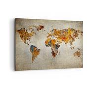 Cuadro Decorativo 100x70cm Moderno Horizontal Mapa del Mundo Viajes - 2783 | Mundo Mapa Continentes Cuadro sobre Lienzo Grande Arte mural Decoración del Hogar Salón Dormitorio Oficina Cuadros de Pared