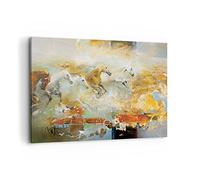 Cuadro Decorativo 100x70cm Moderno Horizontal Paisajes Animales - 4506 | caballos Galope Moderno Cuadro sobre Lienzo Grande Arte mural Decoración del Hogar Salón Dormitorio Oficina Cuadros de Pared