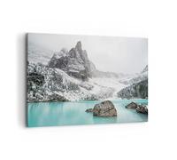 Cuadro Decorativo 100x70cm Moderno Horizontal Paisajes Naturaleza - 4377 | montañas Lago Nieve Cuadro sobre Lienzo Grande Arte mural Decoración del Hogar Salón Dormitorio Oficina Cuadros de Pared