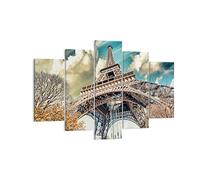Cuadro Decorativo 150x100cm Moderno Tríptico Arquitectura Ciudades - 2489 | Eiffel Ingeniería Europa Cuadro sobre Lienzo Grande Arte mural Decoración del Hogar Salón Dormitorio Oficina Cuadros de Pared