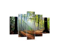 Cuadro Decorativo 150x100cm Moderno Tríptico Botánica Paisajes - 0136 | Bosque Hojas Sol Cuadro sobre Lienzo Grande Arte mural Decoración del Hogar Salón Dormitorio Cocina Oficina Cuadros de Pared