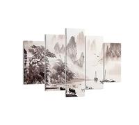 Cuadro Decorativo 150x100cm Moderno Tríptico Paisajes Naturaleza - 4265 | Chino Paisaje Acuarela Cuadro sobre Lienzo Grande Arte mural Decoración del Hogar Salón Dormitorio Oficina Cuadros de Pared