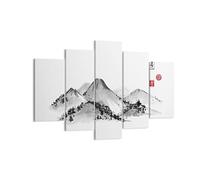 Cuadro Decorativo 150x100cm Moderno Tríptico Paisajes Naturaleza - 4273 | Dibujo Asia montañas Cuadro sobre Lienzo Grande Arte mural Decoración del Hogar Salón Dormitorio Oficina Cuadros de Pared