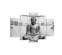 Cuadro Decorativo 150x100cm Tríptico Arquitectura Blanco y Negro - 4329 | japonés Buda Estatua Cuadro sobre Lienzo Grande Arte mural Decoración del Hogar Salón Dormitorio Oficina Cuadros de Pared