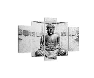 Cuadro Decorativo 150x100cm Tríptico Arquitectura Blanco y Negro - 4329 | japonés Buda Estatua Cuadro sobre Lienzo Grande Arte mural Decoración del Hogar Salón Dormitorio Oficina Cuadros de Pared