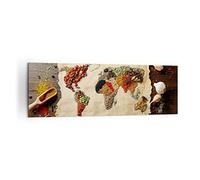 Cuadro Decorativo 160x50cm Moderno Panorámico Cocina Mapa del Mundo - 2832 | Mundo Mapa Especias Cuadro sobre Lienzo Grande Arte mural Decoración del Hogar Salón Dormitorio Oficina Cuadros de Pared