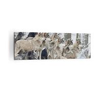 Cuadro Decorativo 160x50cm Moderno Panorámico Naturaleza Animales - 4357 | Rebaño Lobos Invierno Cuadro sobre Lienzo Grande Arte mural Decoración del Hogar Salón Dormitorio Oficina Cuadros de Pared