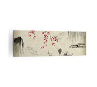 Cuadro Decorativo 160x50cm Moderno Panorámico Paisajes Personas - 5020 | Flor Guindas Japón Cuadro sobre Lienzo Grande Arte mural Decoración del Hogar Salón Dormitorio Oficina Cuadros de Pared