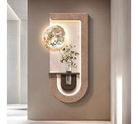 Cuadro Decorativo 3D de Arenisca con luz LED y Plantas Verdes simuladas, Pintura Decorativa Moderna y Escultura artística para Sala de Estar y Dormitorio (C, 15,7 * 31,5 Pulgadas)