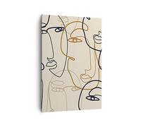 Cuadro Decorativo 70x100 cm Moderno Vertical Abstracto Personas - 5109 | Mujer Rostro Línea Cuadro sobre Lienzo Grande Arte mural Decoración del Hogar Salón Dormitorio Cocina Cuadros de Pared