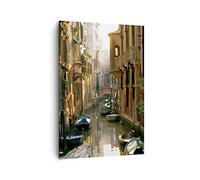 Cuadro Decorativo 70x100 cm Moderno Vertical Arquitectura Ciudades - 2532 | Venecia Puente Agua Cuadro sobre Lienzo Grande Arte mural Decoración del Hogar Salón Dormitorio Cocina Cuadros de Pared
