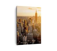 Cuadro Decorativo 70x100 cm Moderno Vertical Arquitectura Ciudades - 2672 | Nueva York Rascacielos Manhattan Cuadro sobre Lienzo Grande Arte mural Decoración del Hogar Salón Dormitorio Cocina