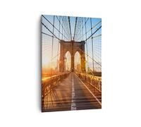 Cuadro Decorativo 70x100 cm Moderno Vertical Arquitectura Ciudades - 3707 | Nueva York Puente Cuadro sobre Lienzo Grande Arte mural Decoración del Hogar Salón Dormitorio Cocina Cuadros de Pared