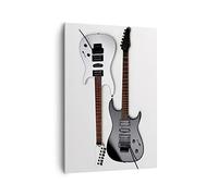 Cuadro Decorativo 70x100 cm Moderno Vertical Blanco y Negro Música - 0369 | Guitarras eléctricas Cuadro sobre Lienzo Grande Arte mural Decoración del Hogar Salón Dormitorio Cocina Cuadros de Pared