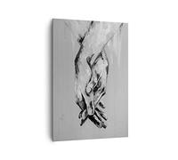 Cuadro Decorativo 70x100 cm Moderno Vertical Blanco y Negro Personas - 4566 | A mano Escrito Manos Cuadro sobre Lienzo Grande Arte mural Decoración del Hogar Salón Dormitorio Cocina Cuadros de Pared