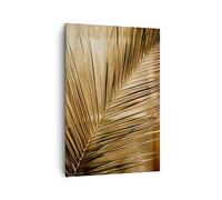 Cuadro Decorativo 70x100 cm Moderno Vertical Botánica Naturaleza - 5041 | Hoja Oro Planta Cuadro sobre Lienzo Grande Arte mural Decoración del Hogar Salón Dormitorio Cocina Cuadros de Pared