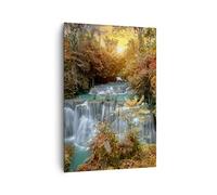 Cuadro Decorativo 70x100 cm Moderno Vertical Paisajes Naturaleza - 3995 | Parque Cascada Agua Cuadro sobre Lienzo Grande Arte mural Decoración del Hogar Salón Dormitorio Cocina Cuadros de Pared