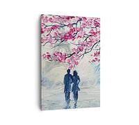 Cuadro Decorativo 70x100 cm Moderno Vertical Paisajes Personas - 4211 | Pareja París Árbol Cuadro sobre Lienzo Grande Arte mural Decoración del Hogar Salón Dormitorio Cocina Cuadros de Pared