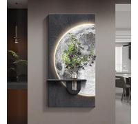 Cuadro Decorativo de Arenisca 3D con luz LED y Plantas Verdes simuladas, Pintura Decorativa Moderna y Escultura artística para Sala de Estar y Dormitorio (D, 19,7 * 39,4 Pulgadas)