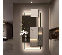 Cuadro decorativo de arenisca para pared, pintura decorativa 3D, escultura mural con luz LED cálida, escultura de pared creativa para sala de estar, entrada, pasillo (Negro 5 50*100cm/19.7*3