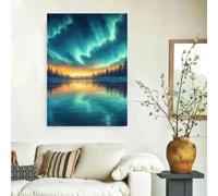 Cuadro decorativo de auroras boreales nocturnas para pared, ideal para sala de estar (80x120cm/Sin marco)