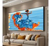 Cuadro decorativo de bailarina elegante, pintura al óleo sobre lienzo con vestido azul y naranja, pósteres de danza española, obra de arte para la decoración del hogar (80x150cm/marco interno)