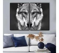 Cuadro decorativo de cabeza de lobo sin marco, póster de animales, estilo nórdico, lienzo en blanco y negro, impresiones para decoración del hogar y sala de estar (42x60cm (17x27in)x2/Sin marco)