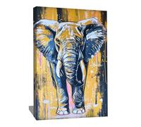 Cuadro decorativo de elefante - lienzo pop art de animales de gran formato - Decoración de pared dorada - Cuadro de graffiti Street Art - Decoración de pared Safari - Lienzo moderno abstracto (120 x