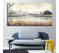 Cuadro decorativo de estilo rústico con paisaje rural vintage para decoración de casas de campo modernas: pintura sobre lienzo con acuarela suave, lámina rústica para pared (60x140cm/marco interno)