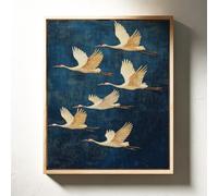 Cuadro decorativo de grullas: lienzo con pintura al óleo vintage, pósteres de pájaros abstractos, obra de arte azul texturizada para la decoración del hogar en la sala de estar (80x120cm/sin marco).