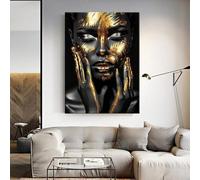 Cuadro decorativo de lienzo con diseño de mujer afroamericana en negro y dorado, láminas de mujer dorada, póster, imagen artística para sala de estar (21x30cm/Sin marco)