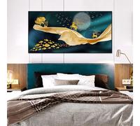 Cuadro decorativo de lujo en lienzo, abstracto, con árbol del dinero dorado, alce y luna llena. Póster e impresiones para decoración del hogar (40x80cm/ Sin marco).