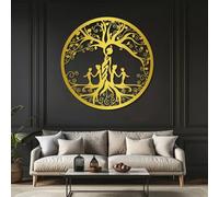 Cuadro Decorativo de Metal Dorado con la Figura de una Madre con Sus Hijos en el árbol de la Vida, Ideal para Interiores y Exteriores. Escultura Moderna para Sala de Estar, Dormitorio, pasil