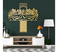 Cuadro Decorativo de Metal Dorado de la Última Cena de Jesús, Cruz Cristiana de Metal, Arte religioso para Pared, Escultura Moderna para Sala de Estar, Dormitorio, Pasillo y escaleras (dorad