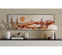 Cuadro decorativo de paisaje desértico: póster con panorama de cactus, pintura sobre lienzo con decoración bohemia en tonos tierra, obra de arte del suroeste americano (65 x 195 cm/marco interno).