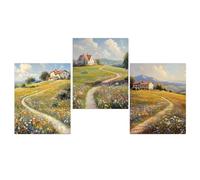 Cuadro decorativo de paisaje nórdico, pintura sobre lienzo con motivos botánicos de praderas de flores silvestres para la decoración de la pared del salón (40x50cm/marco interno)